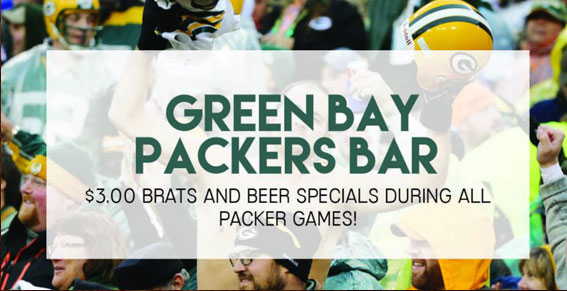 green bay pacers bar $3.00 barts and beer specials during all packer games